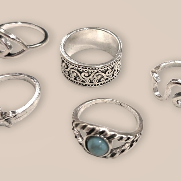 Vintage Bohemian Silver Tone Ring Set - Picture 2 of 2